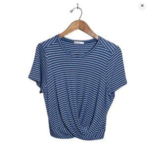 Marine Layer Womens Lexi Rib Twist Front Top Shirt Size XL Stripes Stretch Blue